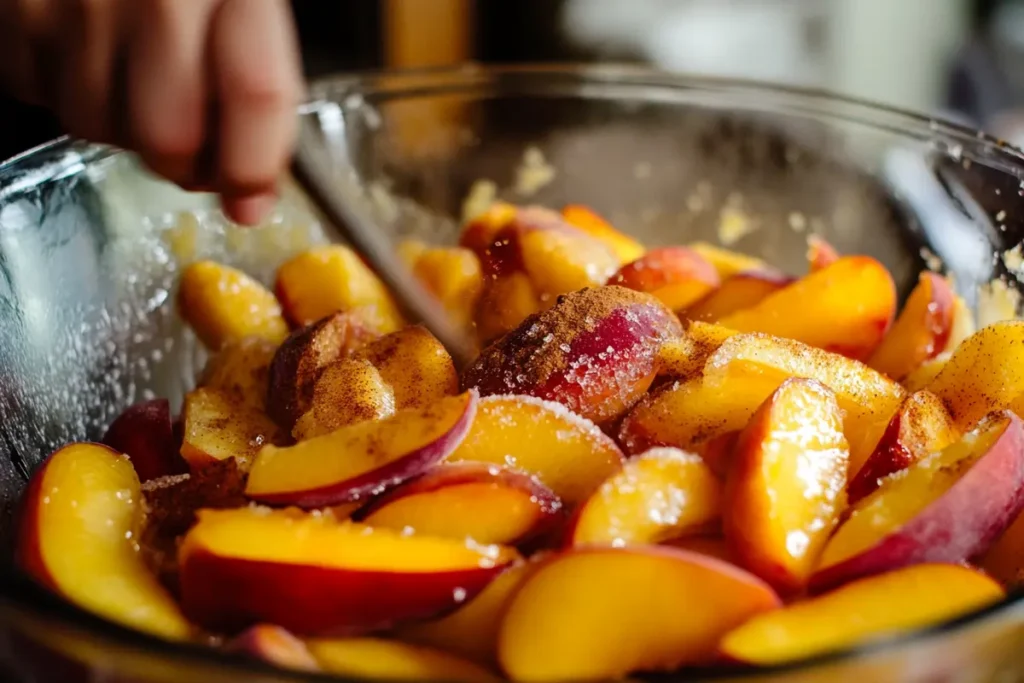 Preparing peach crumble filling