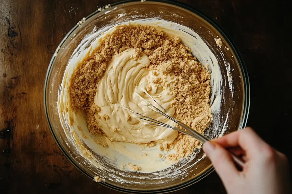 Preparing pecan pie cheesecake crust