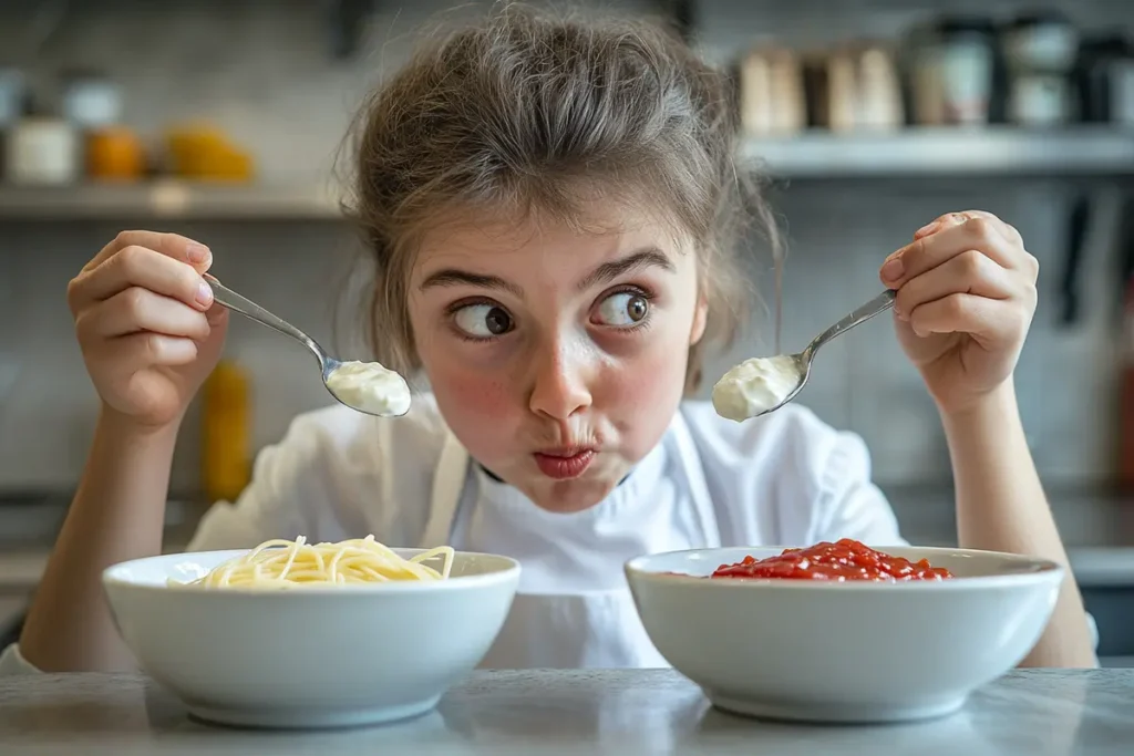 Tasting alfredo and lasagna sauce