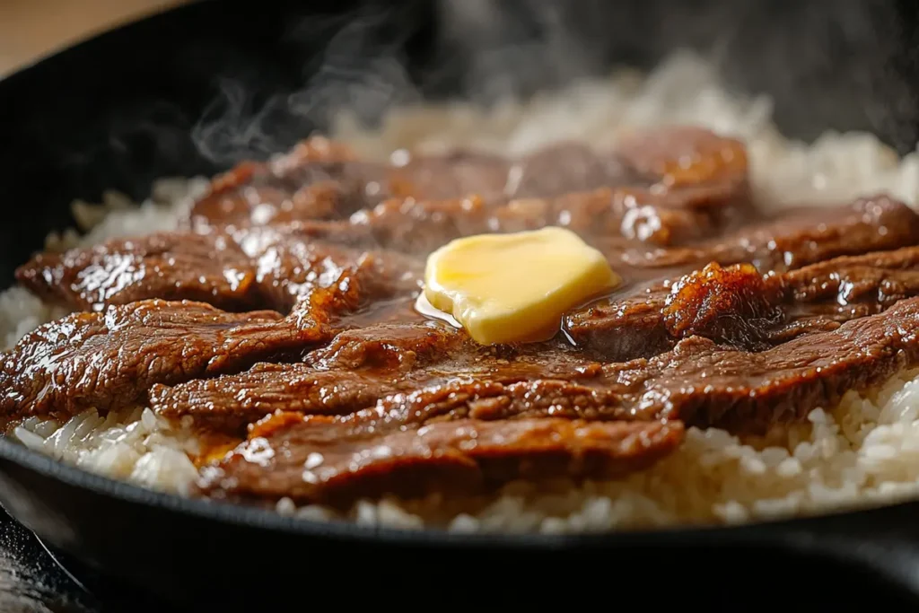 Sizzling beef on iron plate