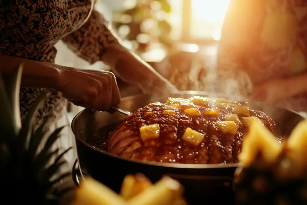 Prepared pineapple glaze in pot