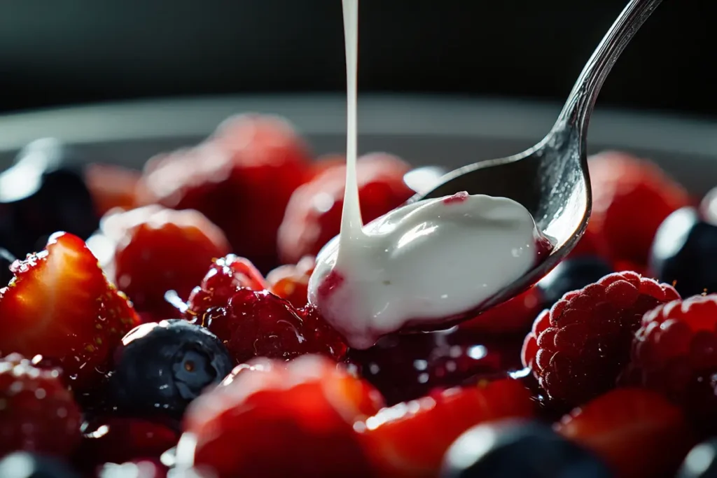 Sour cream dessert topping fruits