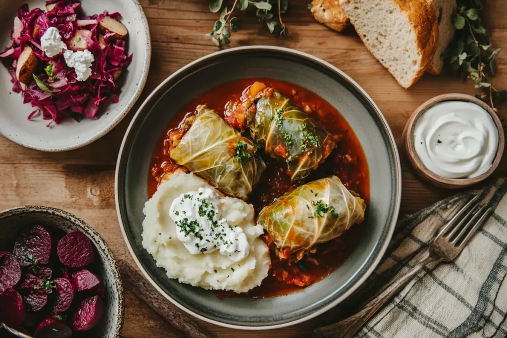 Served Polish stuffed cabbage rolls
