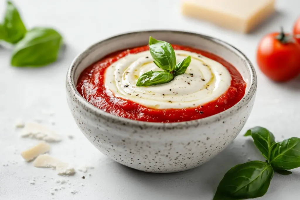 Alfredo and tomato sauce fusion