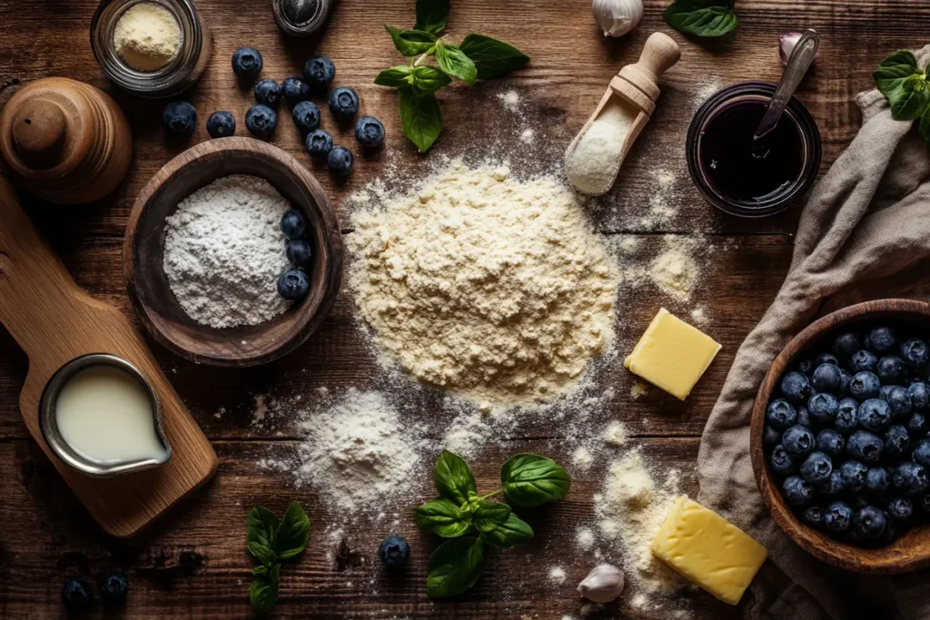 Preparing ingredients for blueberry biscuits