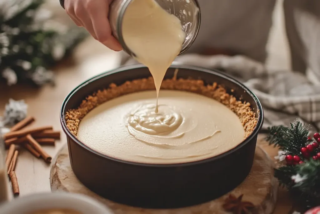 Making Christmas cheesecake filling