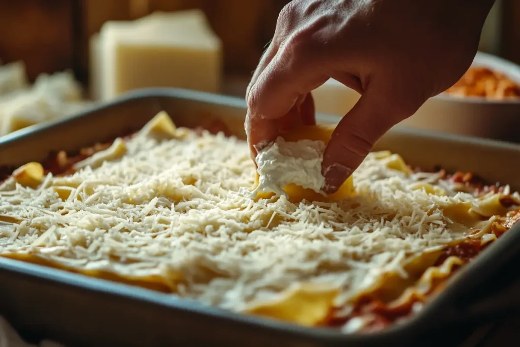 Layers in homemade lasagna