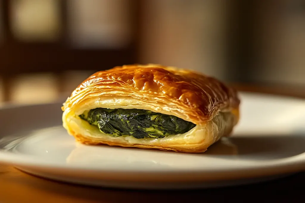 Spinach puff close-up"