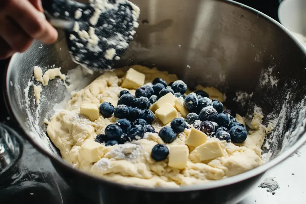 Making blueberry biscuit dough