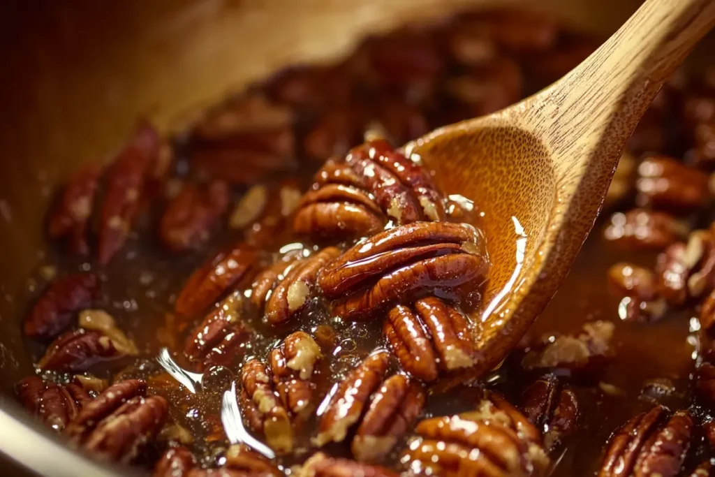 Making pecan pie bars filling