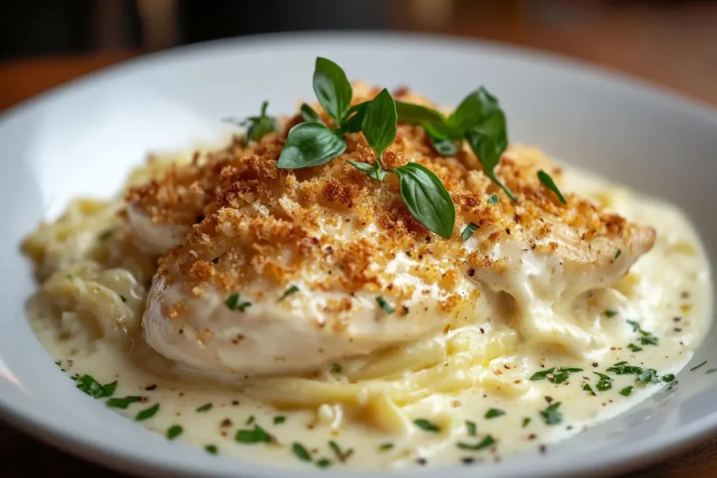 Final garnish chicken alfredo