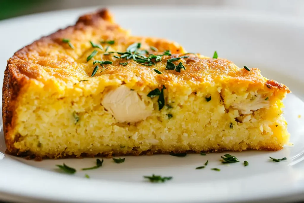 Finished cornbread dressing with garnish