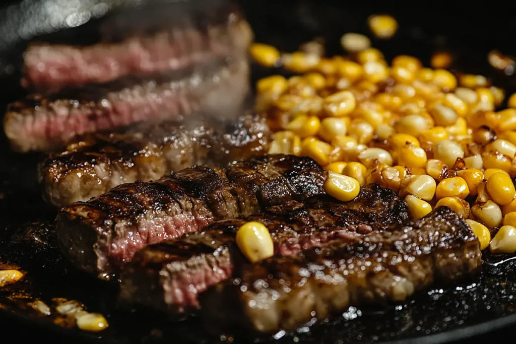 Buttery corn with Pepper Lunch steak