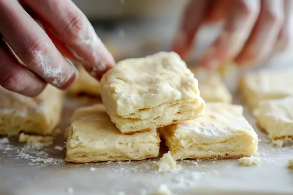 Hands shaping dough for excellent biscuits