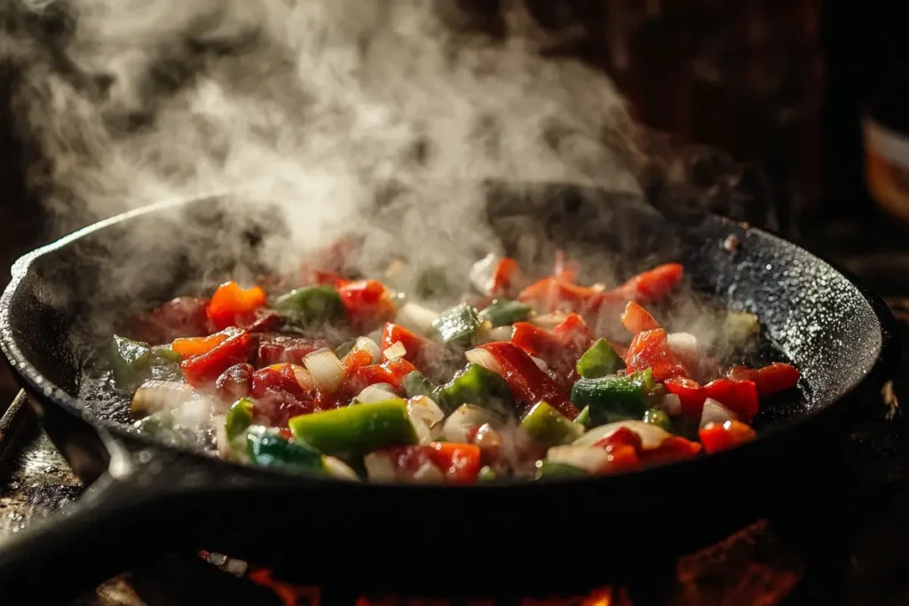 Sautéed veggies for philly cheesesteak meatloaf