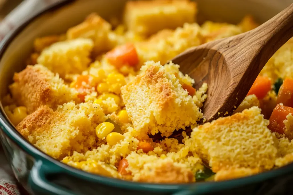 Mixing cornbread dressing ingredients