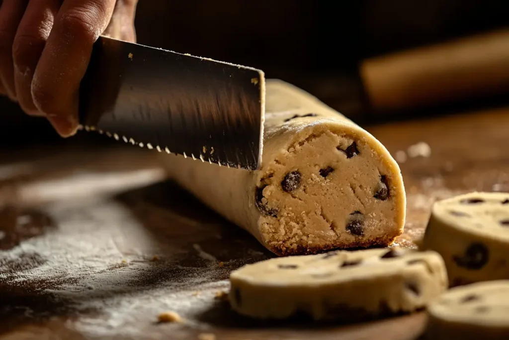 Slicing cookie dough gently round