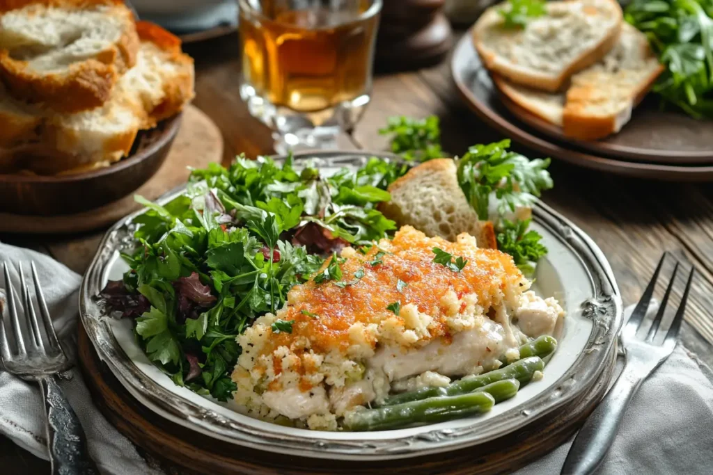 Chicken and green bean casserole with side dishes