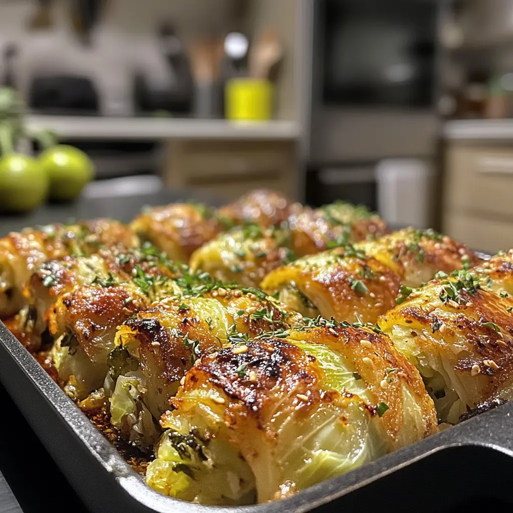 Polish stuffed cabbage rolls topped with tomato sauce
