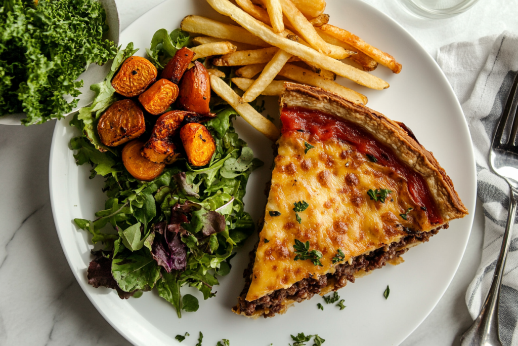Cheeseburger pie with side dishes