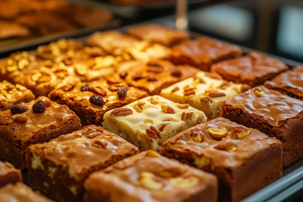 White Chocolate brownies with various toppings