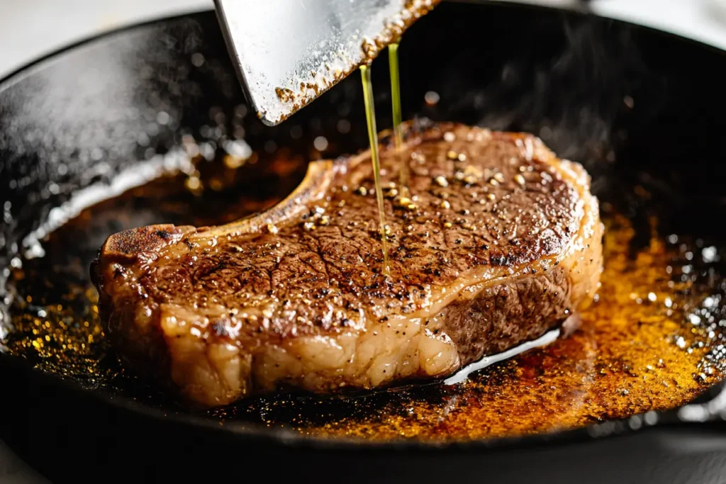 Sirloin Steak Searing in a Skillet for Crock Pot
