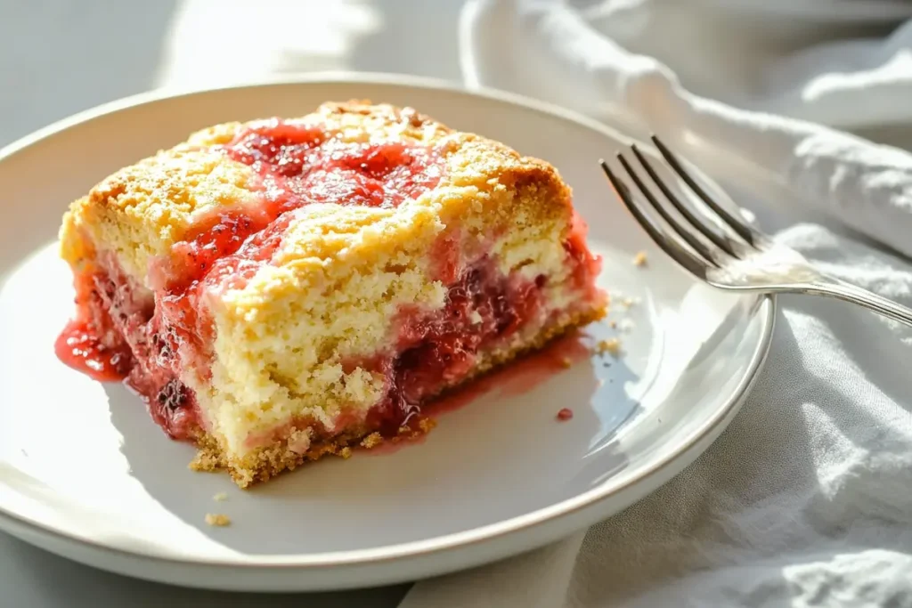 Bisquick strawberry shortcake on a plate with a fork