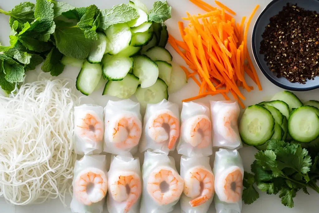  Fresh ingredients for making shrimp spring roll recipe